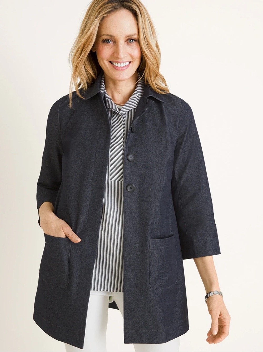 Chico’s Black -Quarter Sleeve Women's Coat Size 2 (L/12/14)